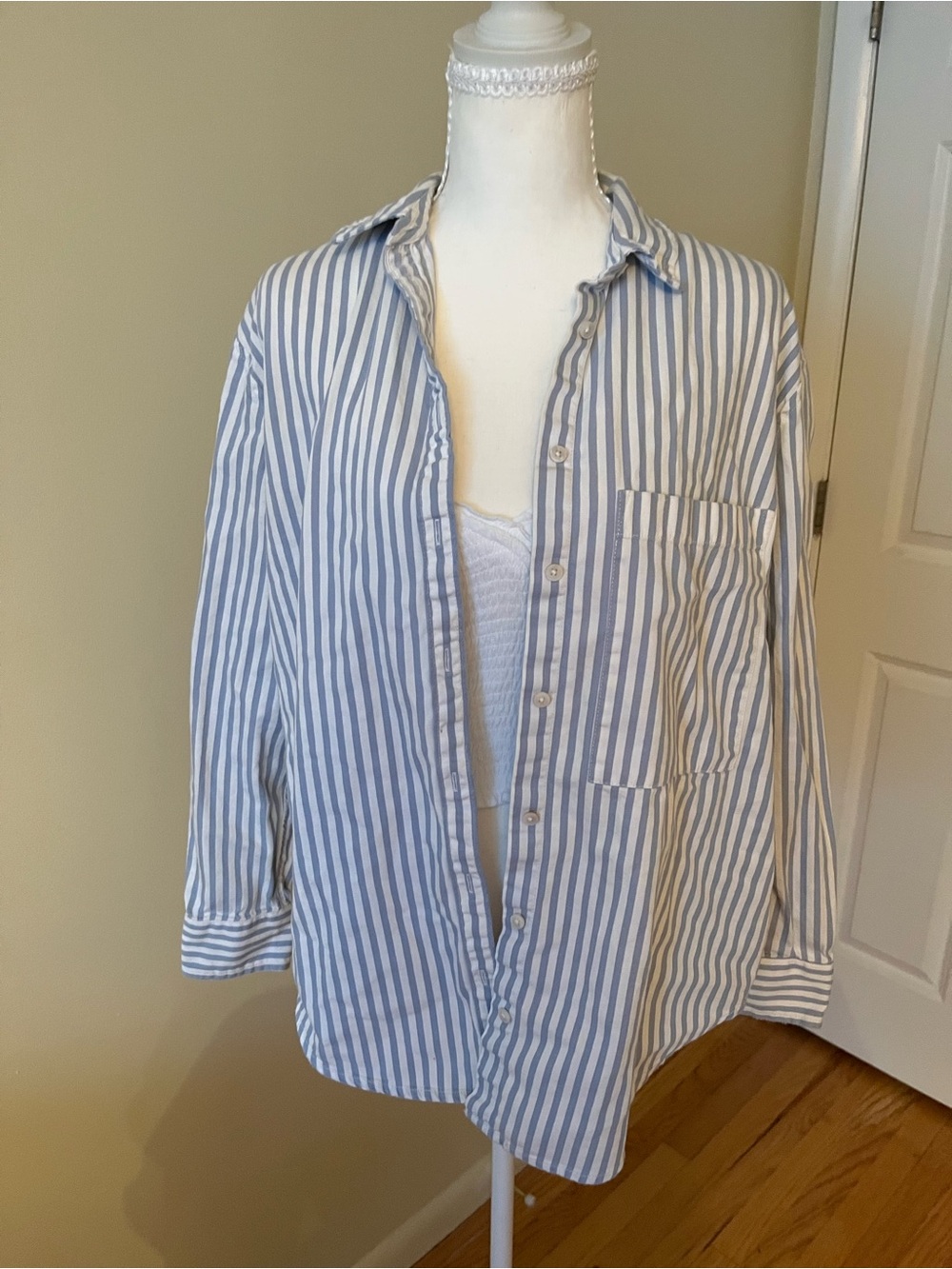 Aerie Light Blue and White Striped Shirt
